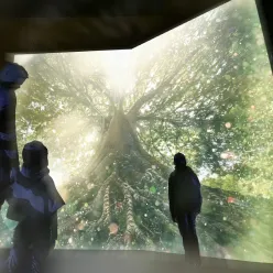「植物と人の物語」、巨大な本の中への写真
